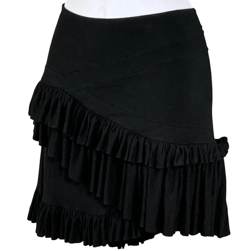 Altuzarra Womens 38/ Large Black Ruffled Asymmetrical Soft Skirt Made In France